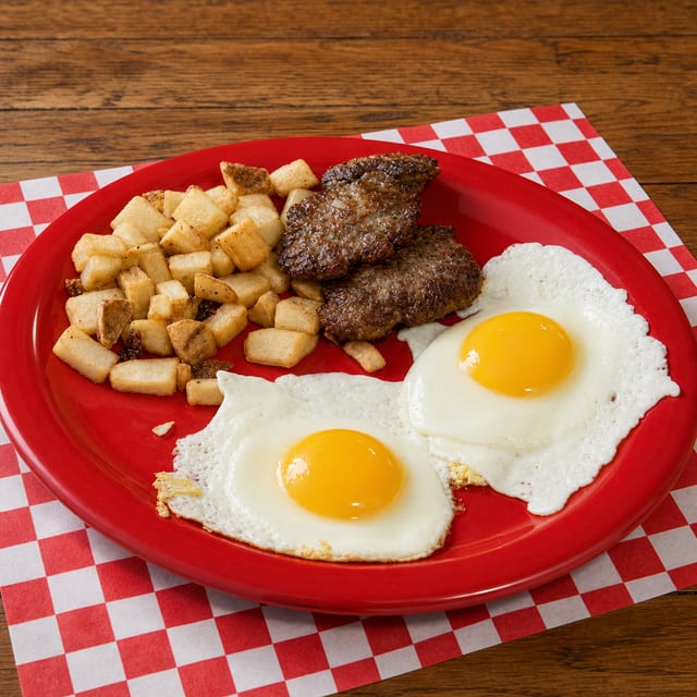 3 Eggs, Home Fries, Bacon or Sausage & Toast.