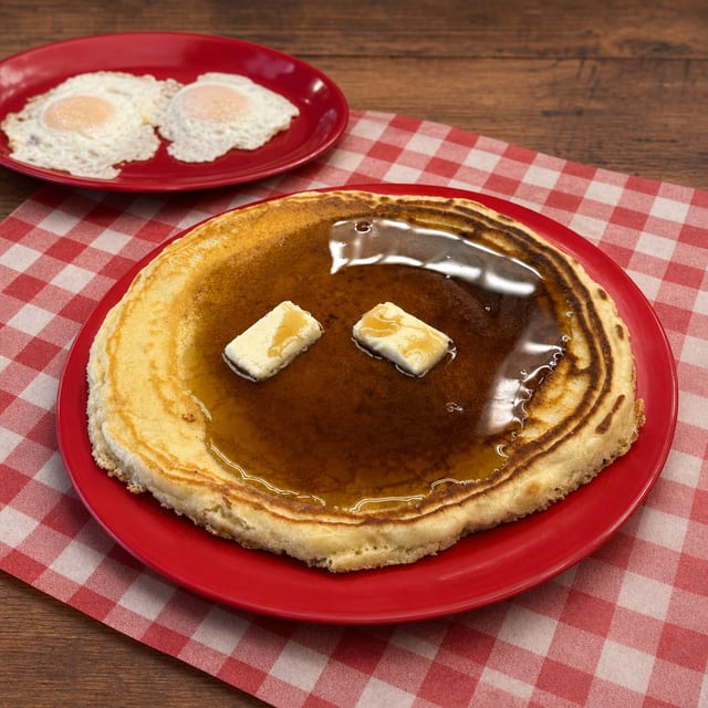 Anja's House Made Buttermilk Pancake with Two Eggs.